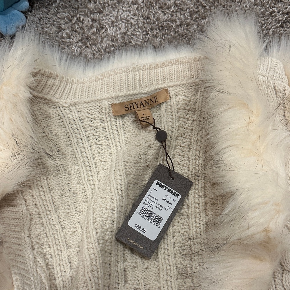 Shyanne Ivory Knit Sweater with Plush Fur Accents